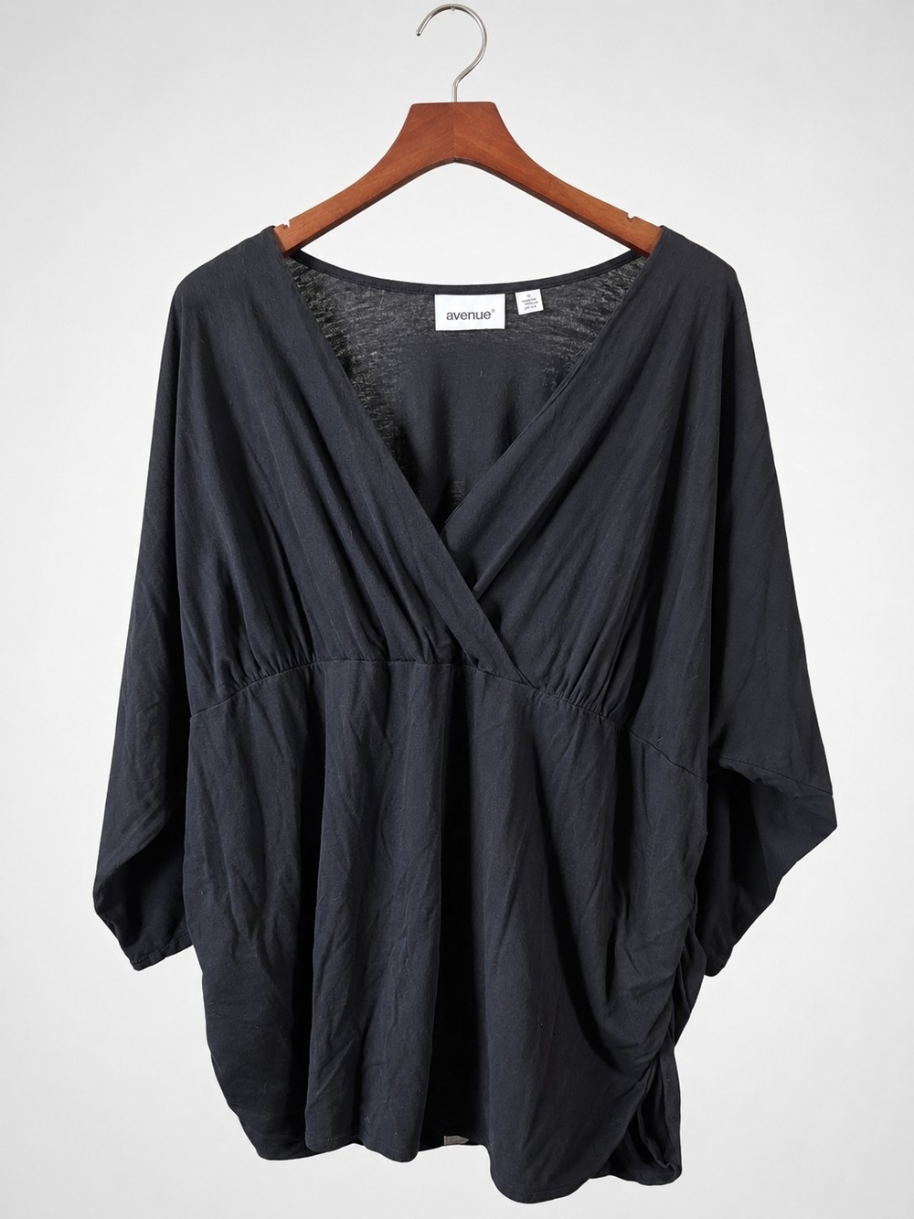 Avenue Black Draped V-Neck Tunic Top